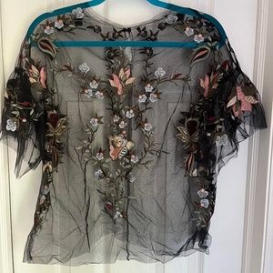 Embroidered Sheer Top